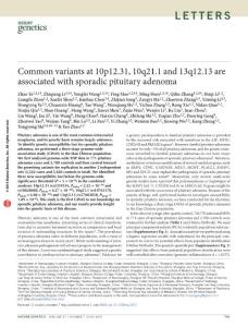 Common variants at 10p12.31, 10q21.1 and 13q12.13 are associated with sporadic pituitary adenoma