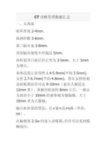 CT診斷常用數(shù)據(jù)匯總(打印版）