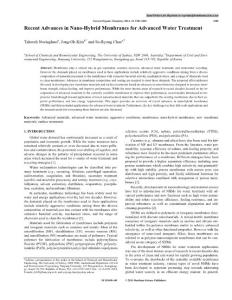 Recent Advances in Nano-Hybrid Membranes for Advanced Water Treatment