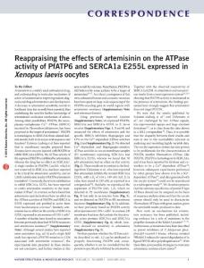 nsmb.3156-Reappraising the effects of artemisinin on the ATPase activity of PfATP6 and SERCA1a E255L expressed in Xenopus laevis oocytes