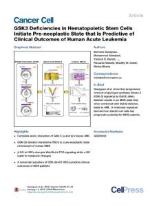 cancer cell-2016-GSK3 Deficiencies in Hematopoietic Stem Cells Initiate Pre-neoplastic State that Is Predictive of Clinical Outcomes of Human Acute Leukemia
