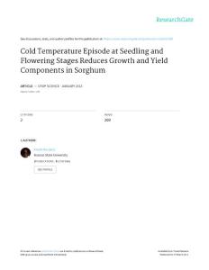 cold temperature episode at seedling and flowering stages reduces growth and yield components in sorghum