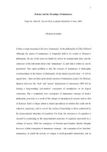 The Meanings of Immanence in Deleuze - After 1968