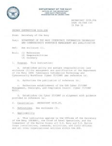 Navy Sets Cyberspace InfoTech Cybersec Workforce