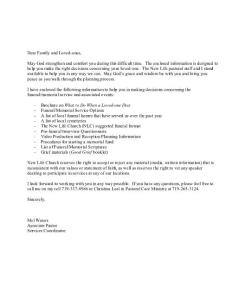 Dear Family and Loved-ones, - New Life Church