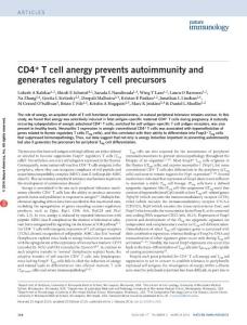 ni.3331-CD4+ T cell anergy prevents autoimmunity and generates regulatory T cell precursors