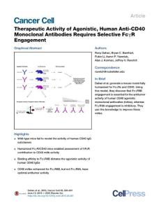 Cancer Cell-2016-Therapeutic Activity of Agonistic, Human Anti-CD40 Monoclonal Antibodies Requires Selective FcγR Engagement