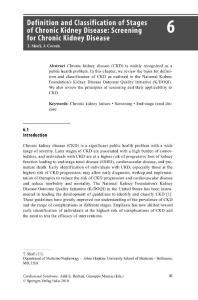 Definition and Classification of Stages of Chronic Kidney Disease Screening for Chronic Kidney Disease