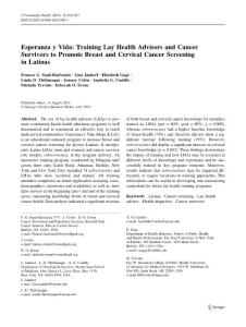 Esperanza y Vida Training Lay Health Advisors and Cancer Survivors to Promote Breast and Cervical Cancer Screening in Latinas