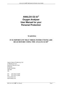 ANALOX O2 EII Oxygen Analyser User Manual for your Personal