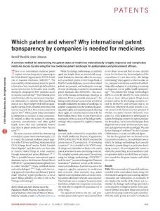 nbt.3664-Which patent and where? Why international patent transparency by companies is needed for medicines