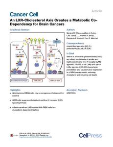 Cancer Cell-2016-An LXR-Cholesterol Axis Creates a Metabolic Co-Dependency for Brain Cancers