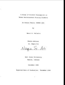 a study of alcohol consumption in women baccalaureate nursing students  an honors thesis (honrs 499)