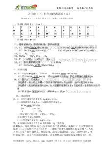 浙教版科学八年级下册第三章课件—第3章《空气与生命》 化学方程与质量守恒定律参考答案