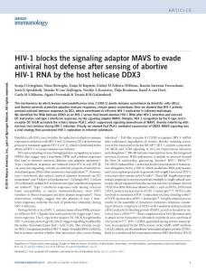 ni.3647-HIV-1 blocks the signaling adaptor MAVS to evade antiviral host defense after sensing of abortive HIV-1 RNA by the host helicase DDX3