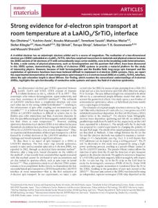 nmat4857-Strong evidence for d-electron spin transport at room temperature at a LaAlO3-SrTiO3 interface