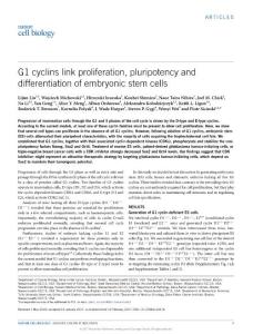 ncb3474-G1 cyclins link proliferation, pluripotency and differentiation of embryonic stem cells