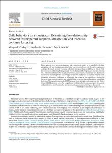 child behaviors as a moderator examining the relationship between foster parent supports, satisfaction, and intent to continue fostering