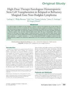 high-dose therapyautologous hematopoietic stem cell transplantation in relapsed or refractory marginal zone non-hodgkin lymphoma