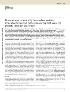 ng.3841-Genomic analyses identify hundreds of variants associated with age at menarche and support a role for puberty timing in cancer risk