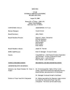 MINUTES UTAH FUNERAL SERVICE LICENSING BOARD MEETING August 19