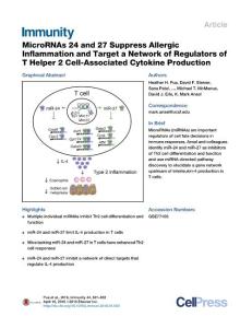 Immunity_2016_MicroRNAs-24-and-27-Suppress-Allergic-Inflammation-and-Target-a-Network-of-Regulators-of-T-Helper-2-Cell-Associated-Cytokine-Production