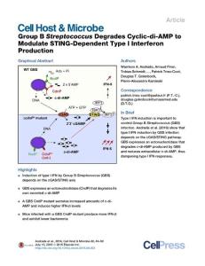 Cell-Host-Microbe_2016_Group-B-Streptococcus-Degrades-Cyclic-di-AMP-to-Modulate-STING-Dependent-Type-I-Interferon-Production