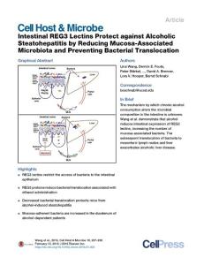Cell-Host-Microbe_2016_Intestinal-REG3-Lectins-Protect-against-Alcoholic-Steatohepatitis-by-Reducing-Mucosa-Associated-Microbiota-and-Preventing-Bacte