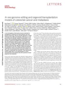 nbt.3836-In vivo genome editing and organoid transplantation models of colorectal cancer and metastasis