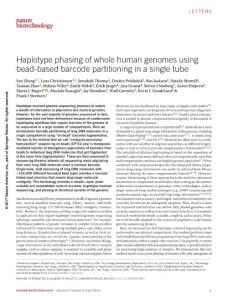 nbt.3897-Haplotype phasing of whole human genomes using bead-based barcode partitioning in a single tube