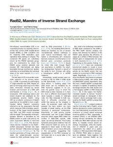 Molecular Cell-2017-Rad52, Maestro of Inverse Strand Exchange