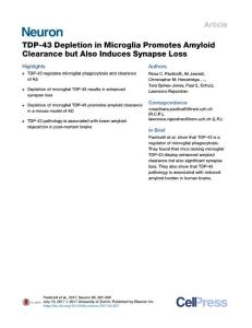 Neuron-2017-TDP-43 Depletion in Microglia Promotes Amyloid Clearance but Also Induces Synapse Loss