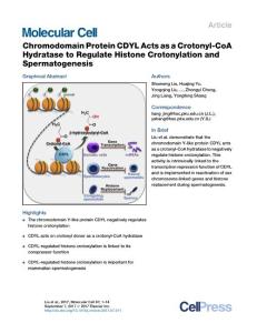 Molecular-Cell_2017_Chromodomain-Protein-CDYL-Acts-as-a-Crotonyl-CoA-Hydratase-to-Regulate-Histone-Crotonylation-and-Spermatogenesis