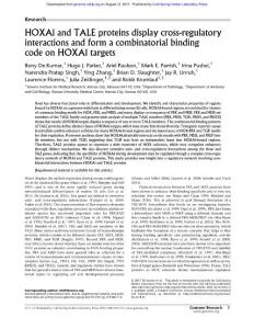 Genome Res.-2017-De Kumar-HOXA1 and TALE proteins display cross-regulatory interactions and form a combinatorial binding code on HOXA1 targets