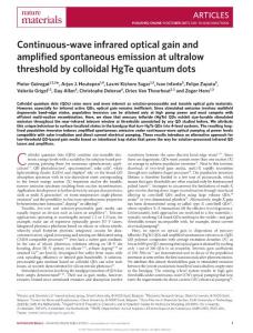 nmat5000-Continuous-wave infrared optical gain and amplified spontaneous emission at ultralow threshold by colloidal HgTe quantum dots