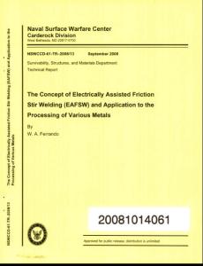 the concept of electrically assisted friction stir welding (eafsw) and application to the processing of various metals