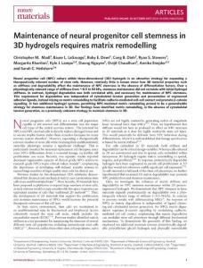 nmat5020-Maintenance of neural progenitor cell stemness in 3D hydrogels requires matrix remodelling