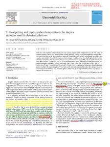 Critical pitting and repassivation temperatures for duplex stainless steel in chloride solutions