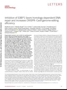 nbt.4021-Inhibition of 53BP1 favors homology-dependent DNA repair and increases CRISPR–Cas9 genome-editing efficiency