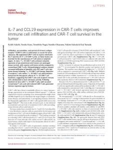 nbt.4086-IL-7 and CCL19 expression in CAR-T cells improves immune cell infiltration and CAR-T cell survival in the tumor