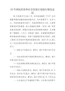 XX年国民经济和社会发展计划执行情况总结