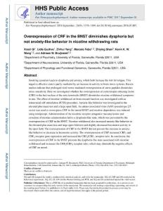 overexpression of crf in the bnst diminishes dysphoria but not anxiety-like behavior in nicotine withdrawing rats（crf在bnst中的过度表达减轻尼古丁戒断大鼠的烦躁不安）