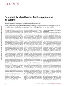 nbt.4134-Patentability of antibodies for therapeutic use in Europe