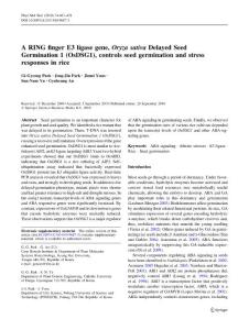 【OsDSG1】A RING finger E3 ligase gene, Oryza sativa Delayed Seed Germination 1 (OsDSG1), controls seed germination and stress responses in rice