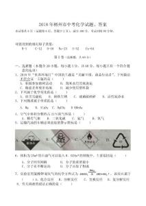 2018年梧州市中考化学试题、答案