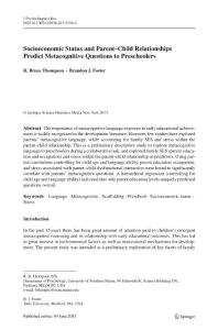 Socioeconomic status and parent-child relationships predict metacognitive questions to preschoolers