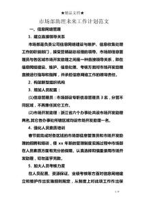 市場部助理未來工作計劃范文
