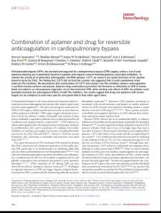 nbt.4153-Combination of aptamer and drug for reversible anticoagulation in cardiopulmonary bypass