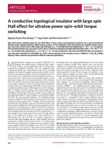 nmat.2018-A conductive topological insulator with large spin Hall effect for ultralow power spin–orbit torque switching
