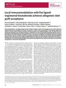 nmat.2018-Local immunomodulation with Fas ligand-engineered biomaterials achieves allogeneic islet graft acceptance